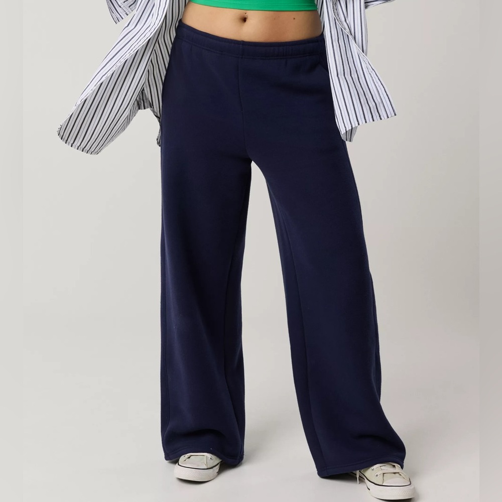 AE OFFLINE By Aerie Cloud Fleece trouser wide leg sweatpants XXS Royal Navy Blue